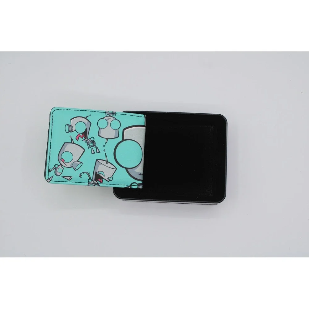 Bi-Fold Wallet - Invader Zim GIR Split Close-Up and Poses Blue/Green